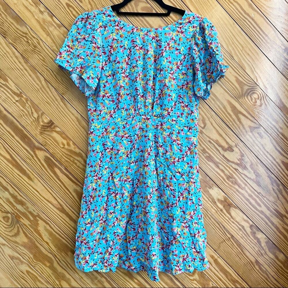 LOFT Ann Taylor Blue Floral Ruffle Dress - Picture 8 of 8